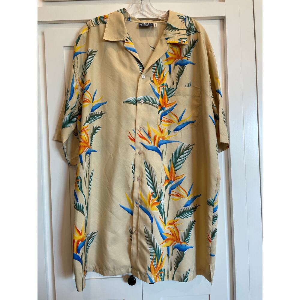 Pacific & Co Hawaiian Shirt, button up 2XL Men's  tan and floral